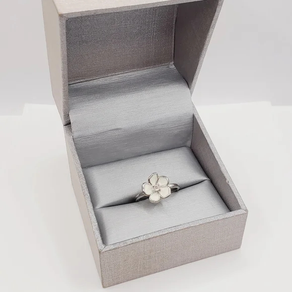 Flower Ring Genuine Diamond Ring White Enamel Ring 925 Sterling Silver Ring - Picture 8 of 8